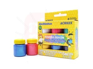 Tinta Guache 6 Cores 15ml Metalic - Acrilex