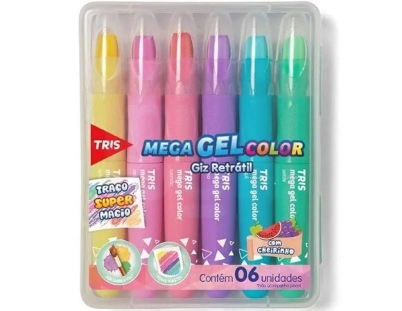 Giz de Cera 06 Cores Retrátil Mega Gel - Tris