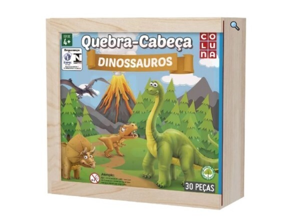 Quebra-Cabeça Madeira Dinossauros 30 Peças