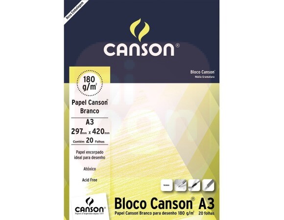Bloco Desenho A3 180g 20 Folhas Branco - Canson